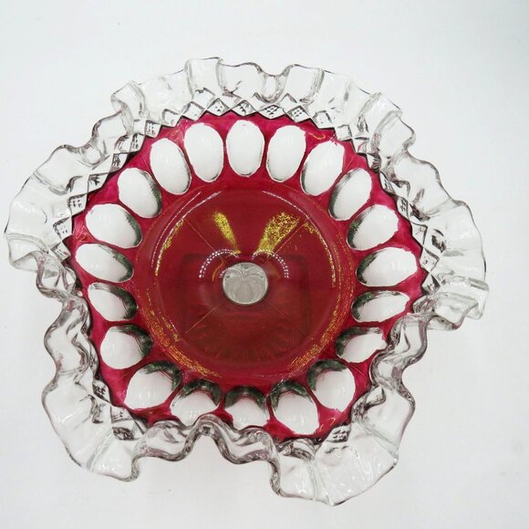 Westmoreland Compote 4.5" Ruby Red Ruffled Edge Glass Pedestal Bowl Vintage - Picture 4 of 9